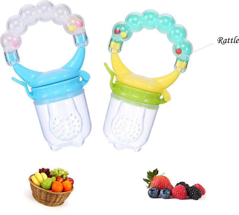 Mojo Galerie Combo Pack 2 in 1 Fruit Feeder & Soother with Rattle for Babies- Green & Blue Teether and Feeder  (Blue - Green)