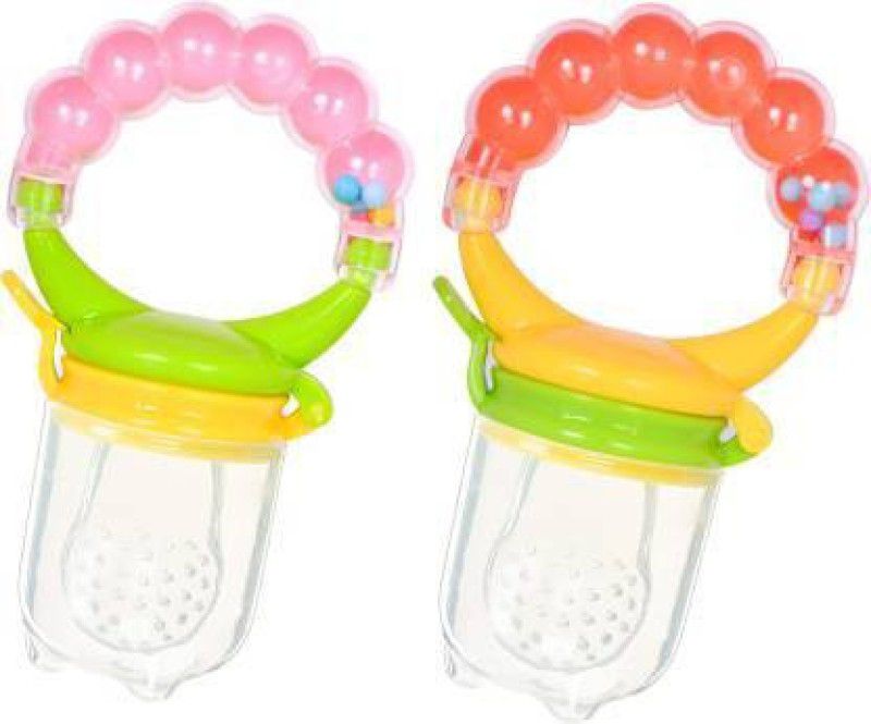 Lilz caress BPA Free Food Grade Plastic Food Nibbler with Rattle Handle |Fruit/ Food Feeder/Pacifier/ Nibbler with Silicone Mesh/ Soother for babies/ Kids/ Toddlers - Pack of 2 - VN01 Teether and Feeder  (Multicolor)
