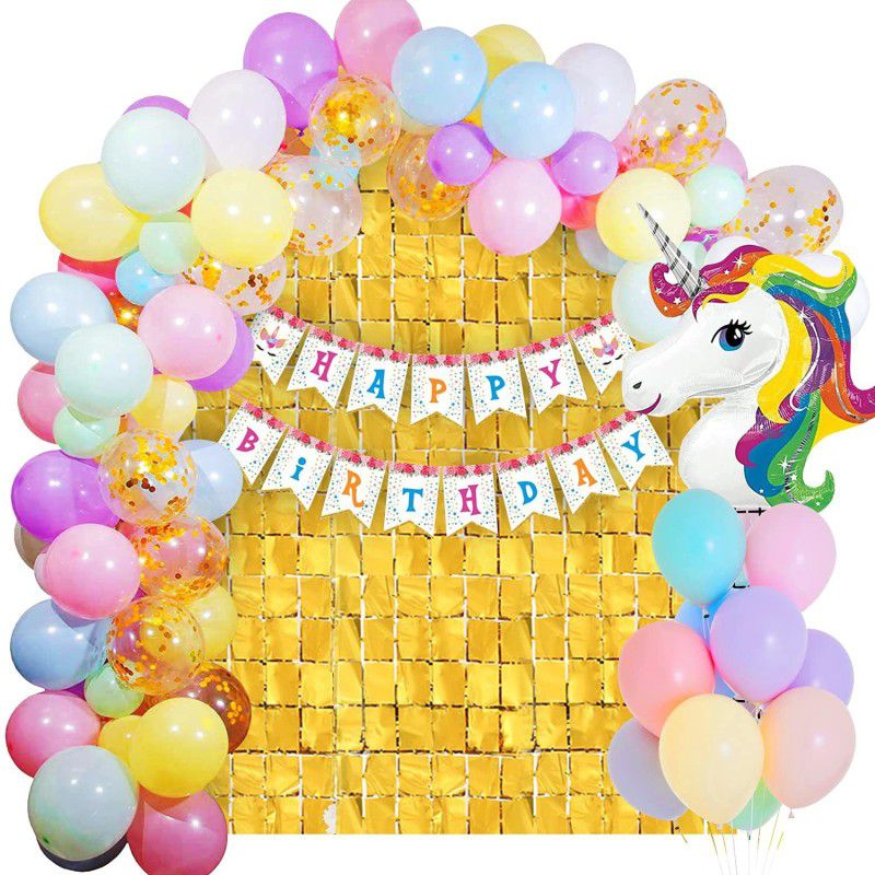 Party Propz Unicorn Birthday Theme Decorations Items Combo Set - 51Pcs Kit with Happy Birthday Bunting, Head Foil, Pastel Balloons - Happy Birthday Decoration Kit for Girls / Unicorn Birthday Decorations  (Set of 51)