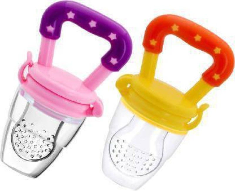 Lilz caress BPA Free Food Grade Plastic Food Nibbler with Rattle Handle |Fruit/ Food Feeder/Pacifier/ Nibbler with Silicone Mesh/ Soother for babies/ Kids/ Toddlers - Pack of 2 - VN03 Teether and Feeder  (Multicolor)
