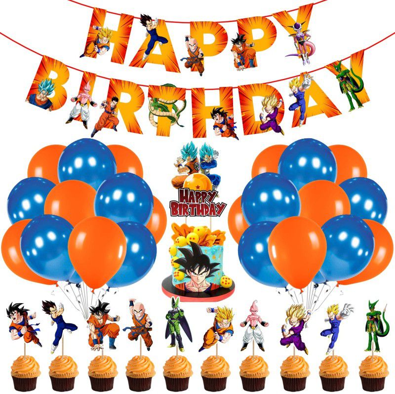 ZYOZI 37 Pcs Kids Birthday Party Decorations Set,Anime Dragon Ball Z Party Decorations Banners,Balloons,Cake Toppers Super  (Set of 37)