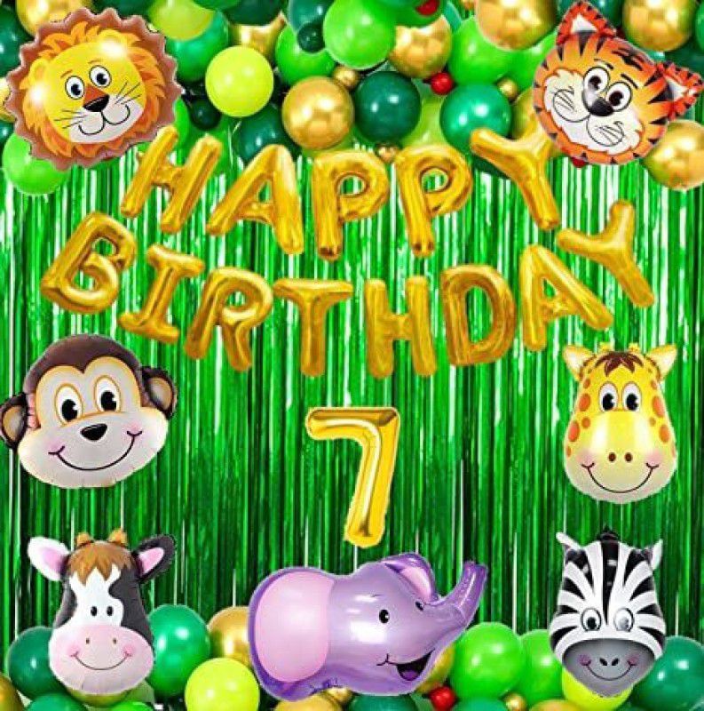 PartyJewels Gold Balloon Jungle Theme Birthday Decoration Item or Kit - 53Pcs (7th Birthday)  (Set of 53)