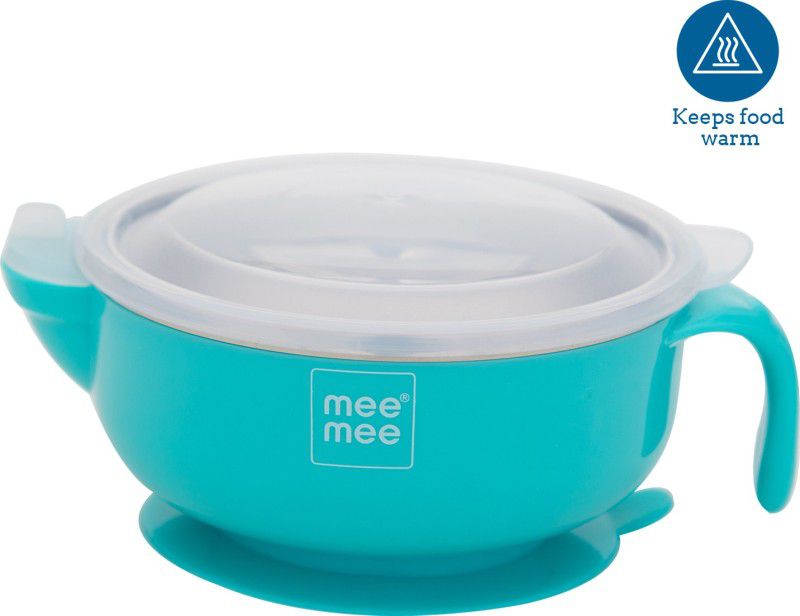 MeeMee Stay Warm Baby Steel Bowl with Suction Base (Blue) - steel  (Blue)
