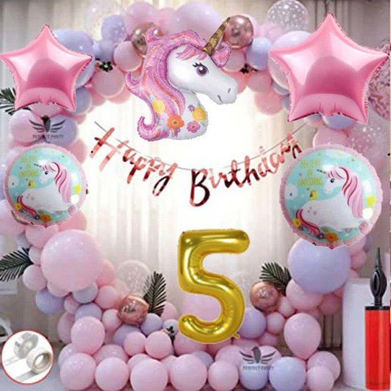 PartyJewels Unicorn Theme Balloon Birthday Decoration Combo For Fifth Birthday  (Set of 40)