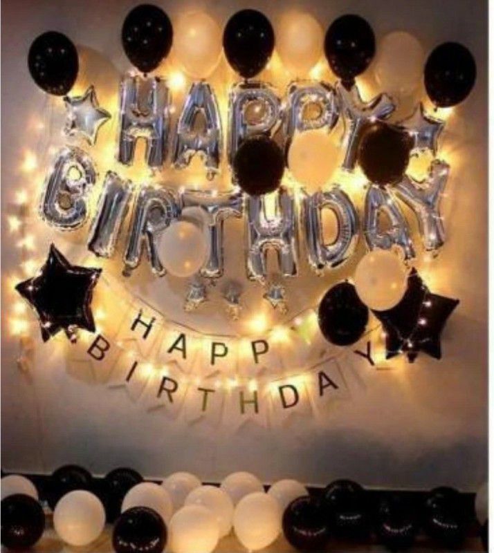 FLIPZONE Decorations Kit Black and Silver Birthday Party with led light-pack of-37  (Set of 37)