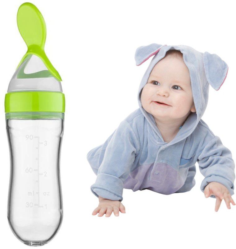 Olsic Baby Semi Solid Food / Mashed Fruits and Medicine Feeder bottle / Sucker - Non Toxic, BPA Free, Silicone Matterial  (Green)