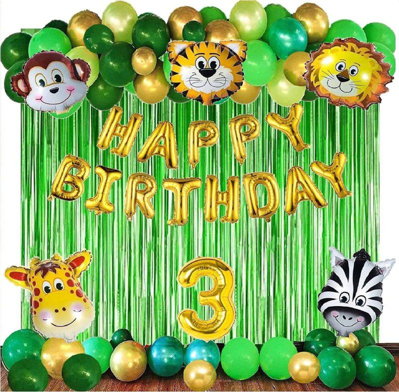 Fun and Flex JUNGLE THEME 3rd Birthday Party Decoration Items or Kit for Kids - 50 pcs  (Set of 50)