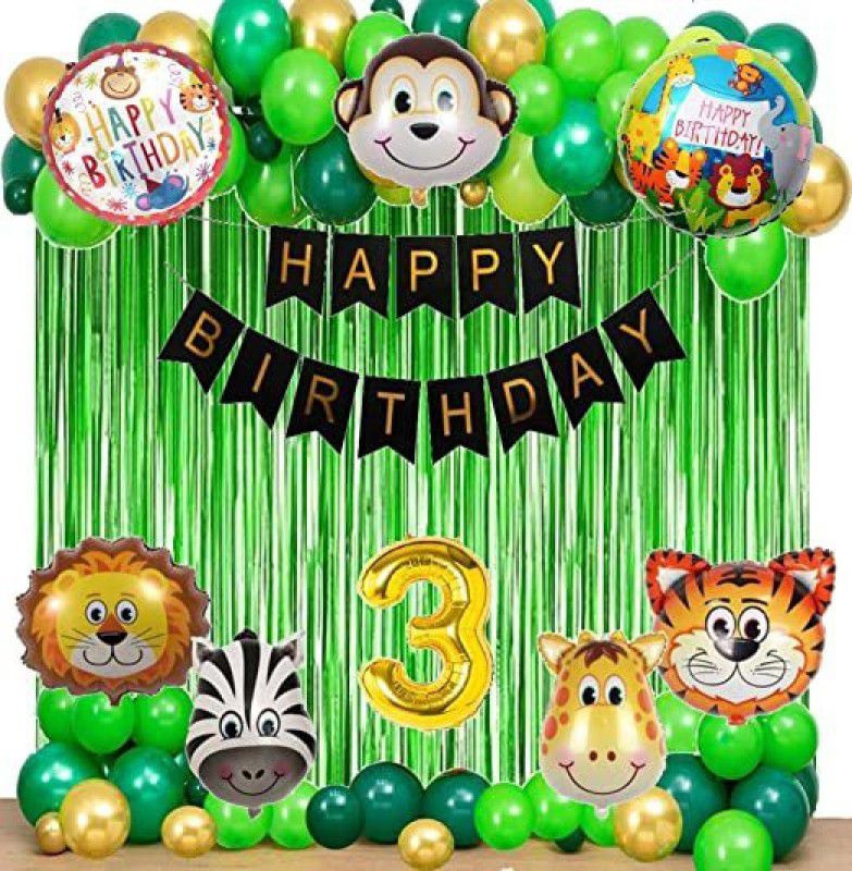 Fun and Flex Forest/Jungle Safari Theme 3rd Birthday Decoration Items or Kit - 42pcs  (Set of 42)