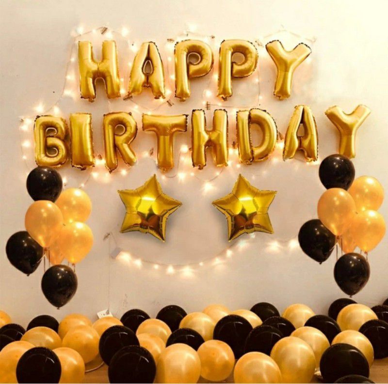 FLIPZONE 1st Birthday Decorations Kit Letter Balloon (Gold, Black, Pack of 67)  (Set of 67)