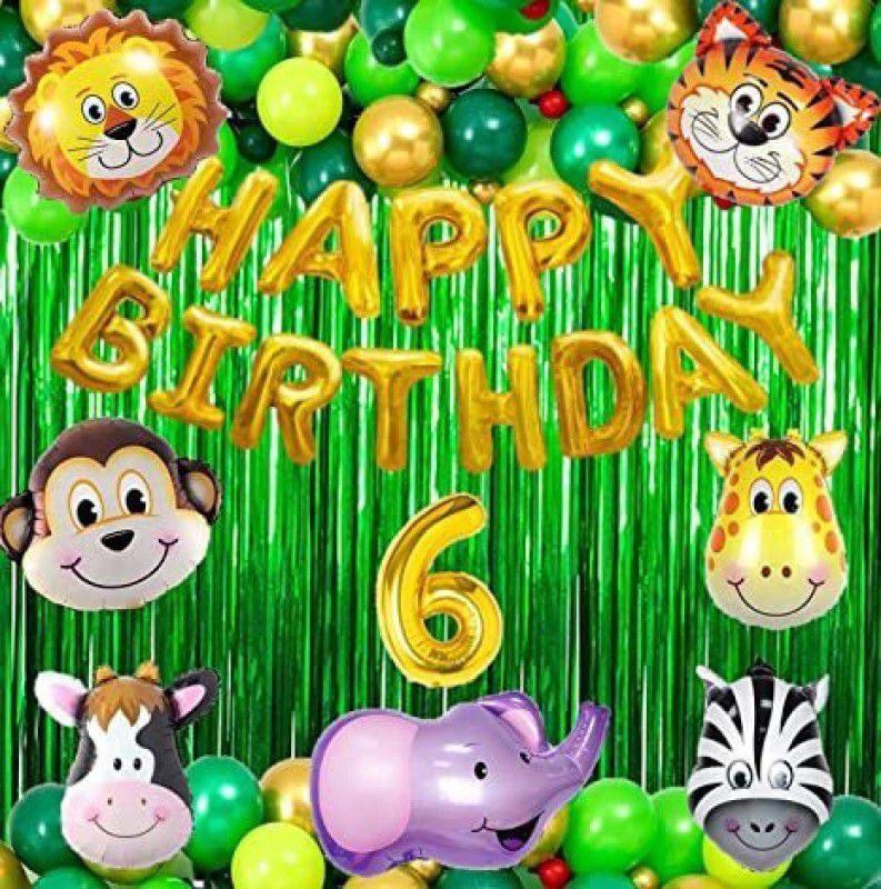 PartyJewels Gold Balloon Jungle Theme Birthday Decoration Item or Kit - 53Pcs (6th Birthday)  (Set of 53)