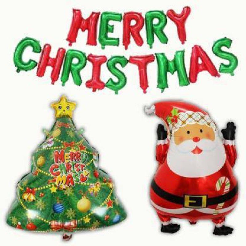 decokart merry christmas combo with tree ans santa clause foil balloon-pack of 3  (Set of 3)
