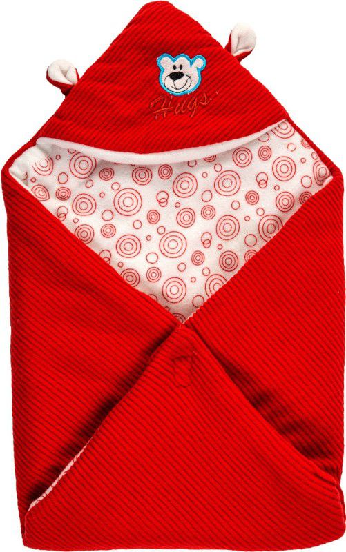 Printed Single Hooded Baby Blanket  (Polyester, Red)