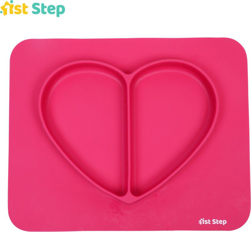 1st Step Microwave Safe And Dishwasher Safe Silicone Feeding Plate With Anti-Skid Base - Red - Silicone  (Red)