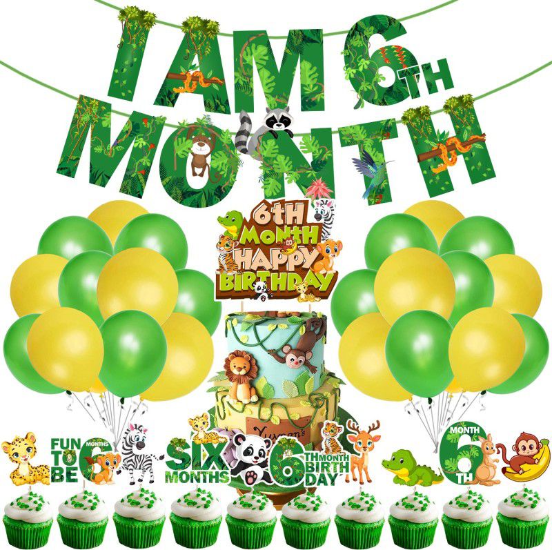 ZYOZI Jungle Theme 6th Month Birthday Decoration for Baby Kids Birthday (Pack of 37)  (Set of 37)