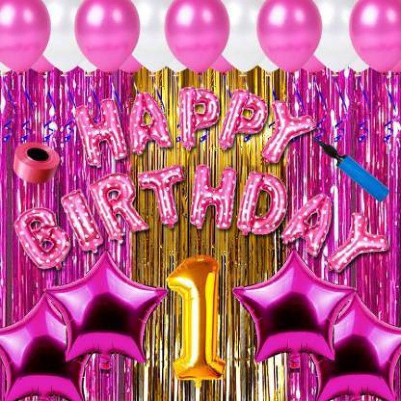 FLIPZONE First Happy Birthday Pink Super Combo Pack For Party Decorations (Pack Of 73)  (Set of 73)