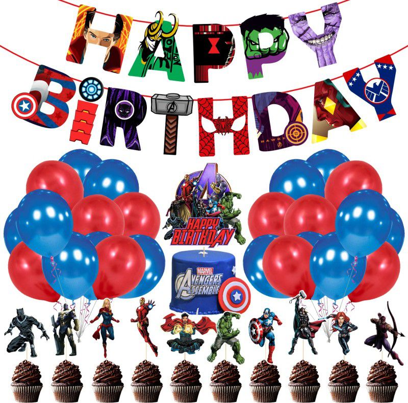 ZYOZI Birthday Party Supplies Set for Kids, Avenger Decoration, Avengers Theme Decorations Kits Include Birthday Banner, Balloons, Cupcake Toppers,and Cake Topper (Pack of 37)  (Set of 37)