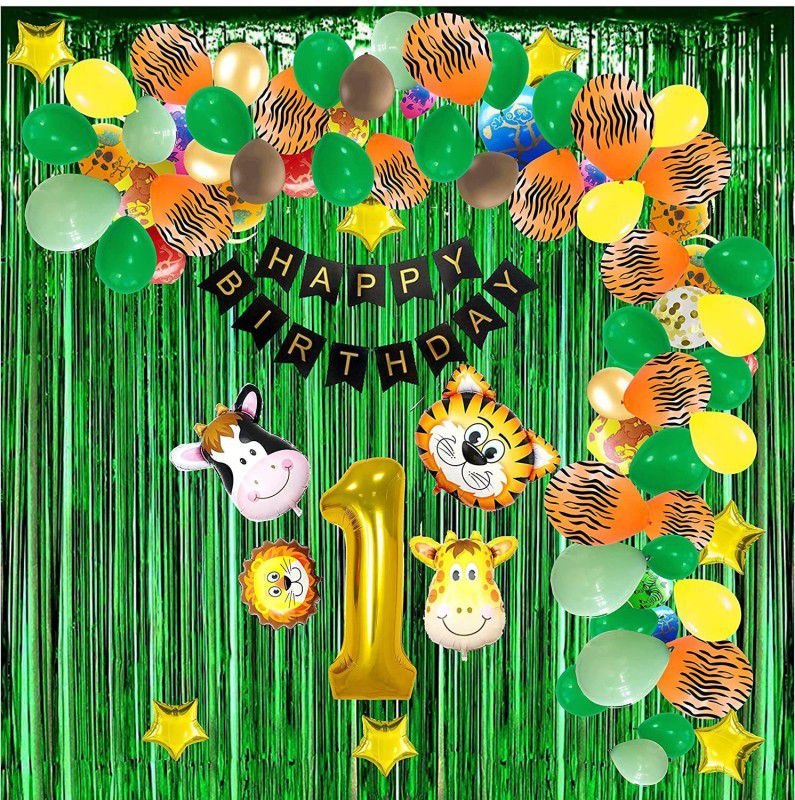 party owl Jungle Animal Theme Decoration Combo Metallic Balloon 66 Pcs Decoration Items  (Set of 66)