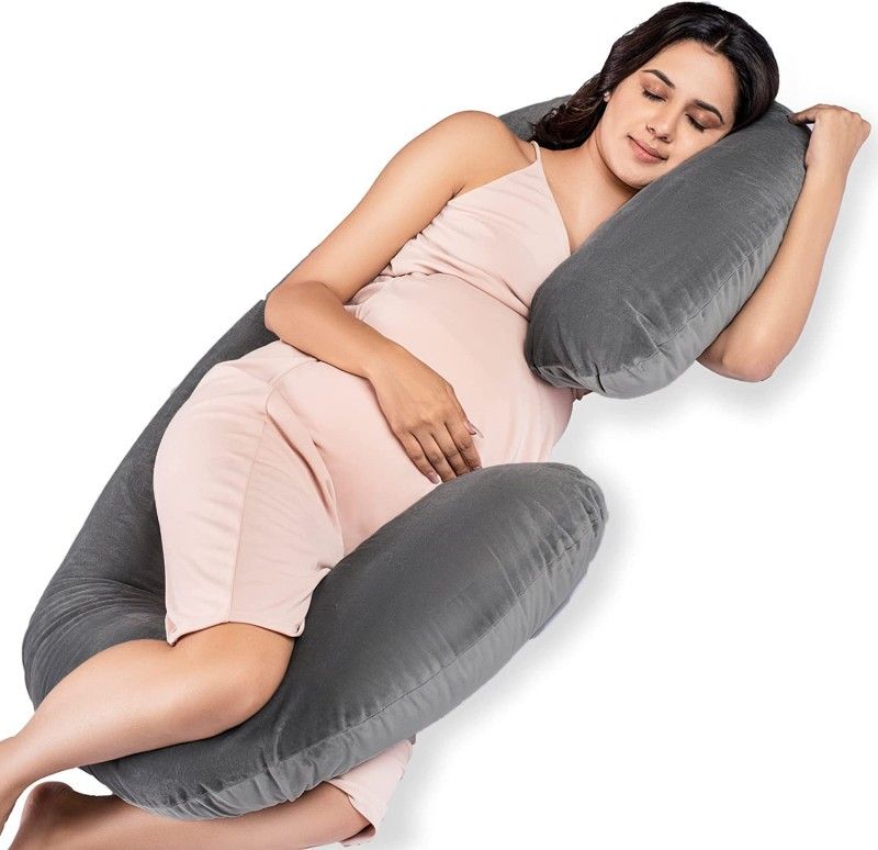 Daddy Cool Full Body C Shaped velvet Microfibre Solid Pregnancy Pillow Pack of 1  (Grey)