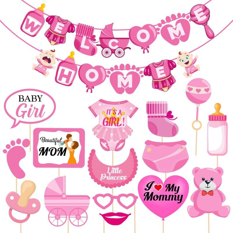 ZYOZI Baby Girl Welcome Home Decoration Kit for Baby Shower/Welcome Party(Pack of 16)  (Set of 16)