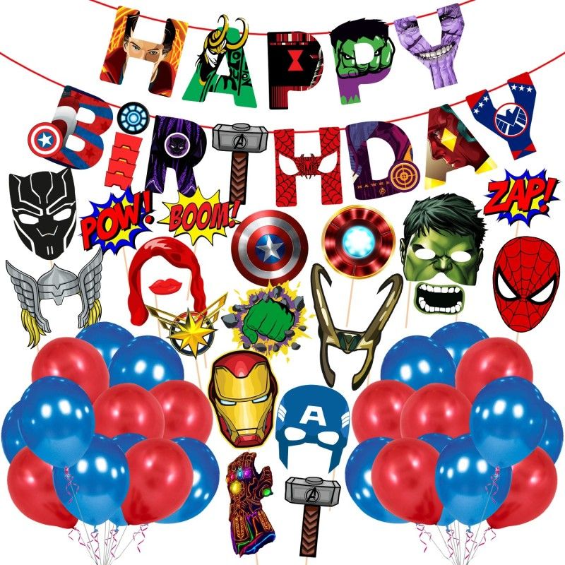 ZYOZI Avenger Decorations for Birthday, Superhero Decoration -Super Heros Birthday Decoration Items Avenger Decoration Items-Avengers Theme Decorations Kits Include Birthday Banner, Balloons And Photo Booth Props (Pack of 45)  (Set of 45)