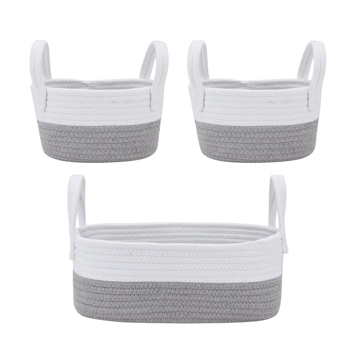 3 Pack Nestled Storage Baskets - White and Grey