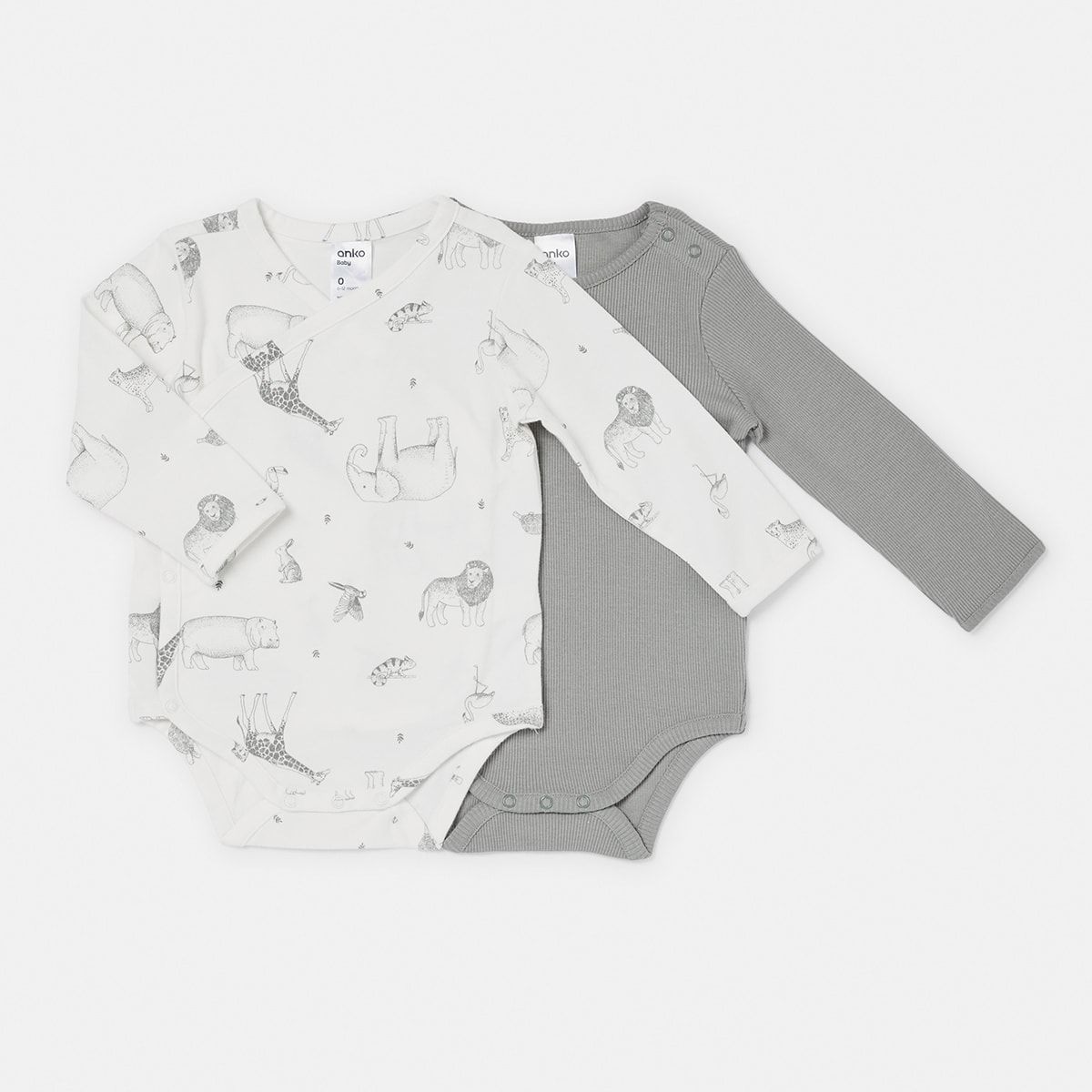 2 Pack Unisex Newborn Long Sleeve Bodysuit