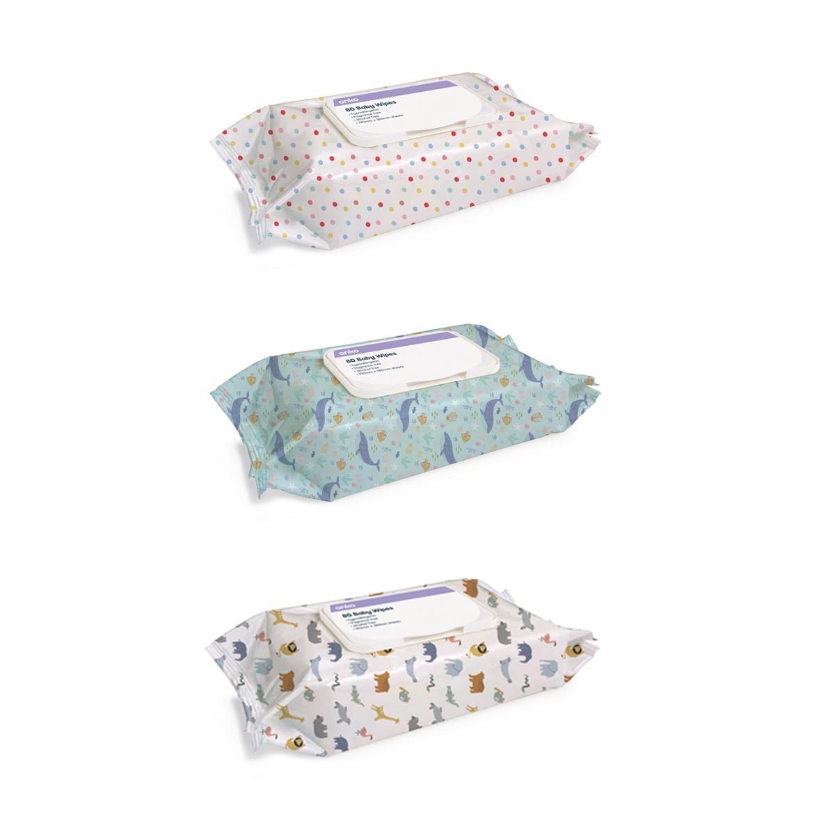 80 Pack Baby Wipes - Assorted
