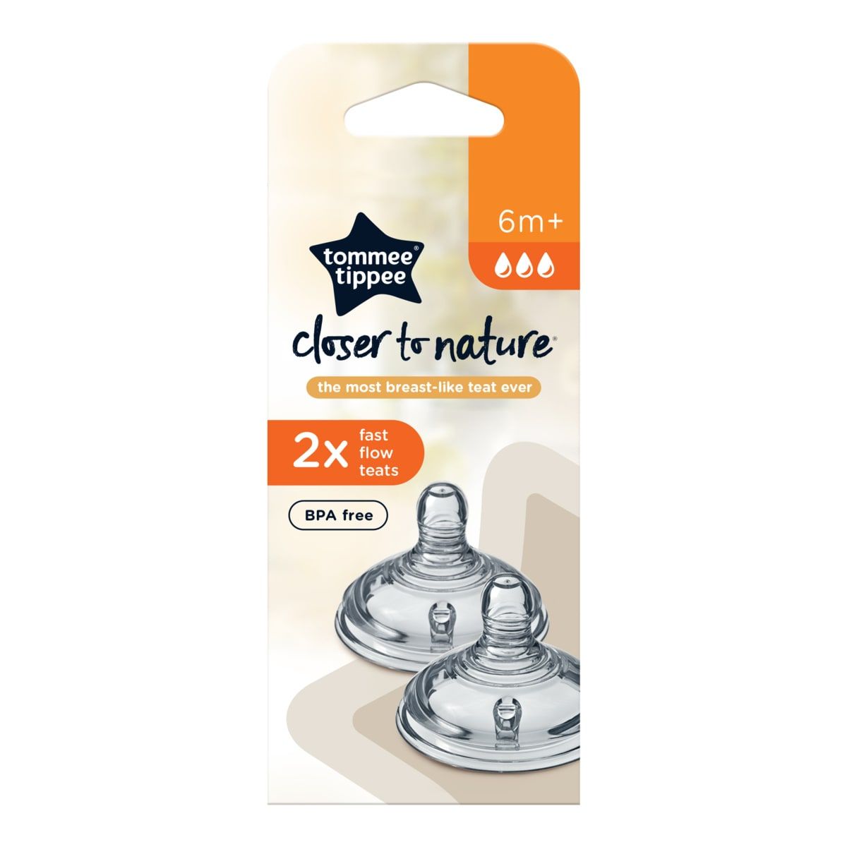 2 Pack Closer to Nature Tommee Tippee Fast Flow Teat