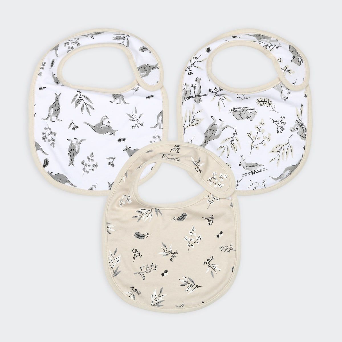 3 Pack Organic Cotton Bibs - Kangaroo