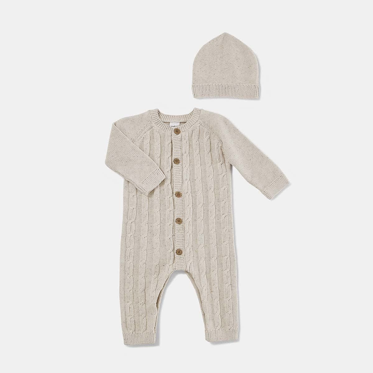 Organic Knit Romper with Hat