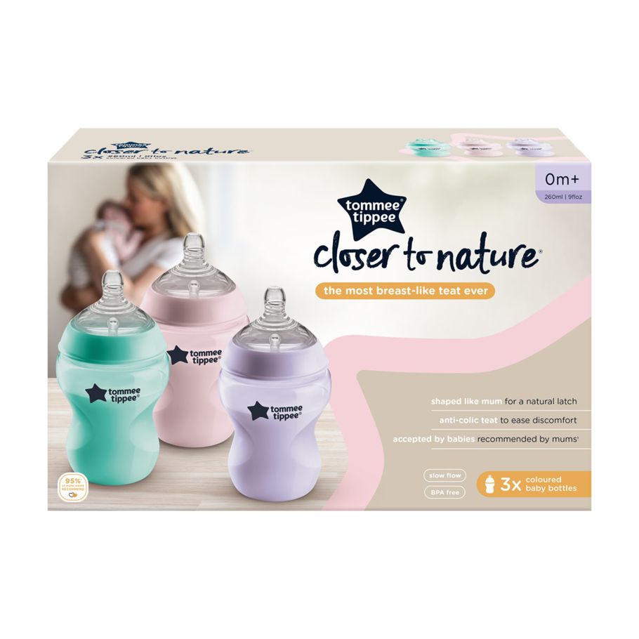 3 Pack Tommee Tippee 260ml Closer to Nature Baby Bottles
