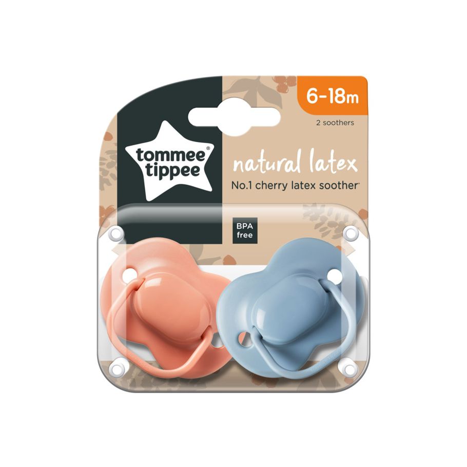 2 Pack Tommee Tippee Natural Latex Cherry Soothers - Pink and Blue