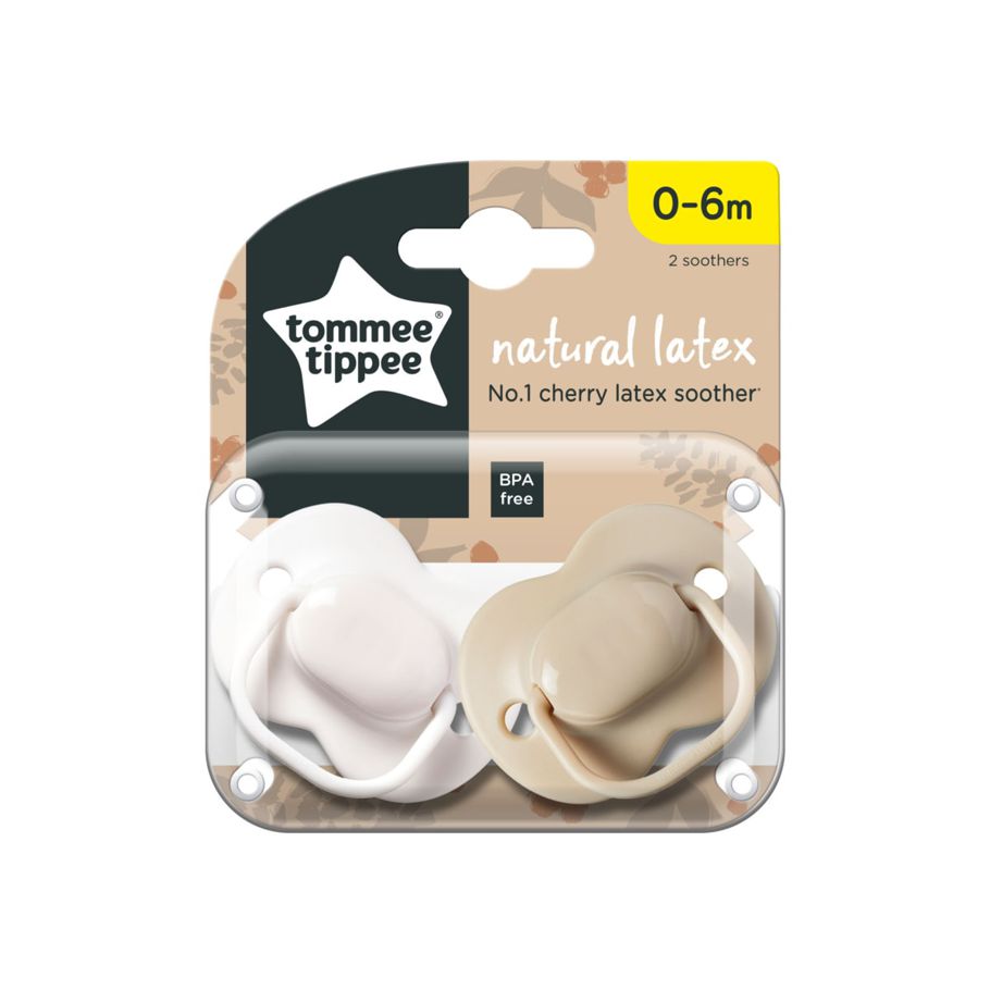 2 Pack Tommee Tippee Natural Latex Cherry Soothers - White and Beige