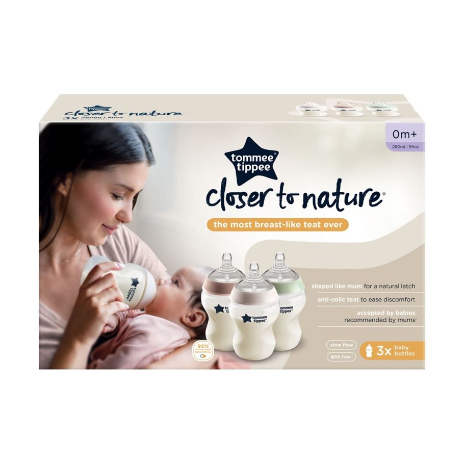 3 Pack Tommee Tippee Closer to Nature Feeding Bottles