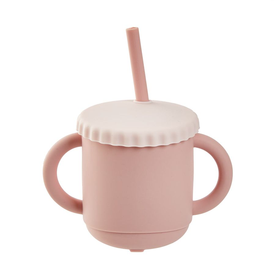 250ml Silicone Trasitional Straw Sippy Cup - Pink