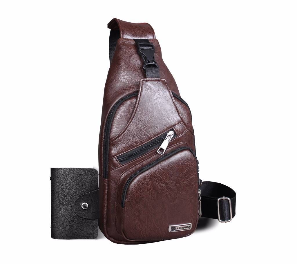 2 in 1 PU Leather Slide Bag - Brown