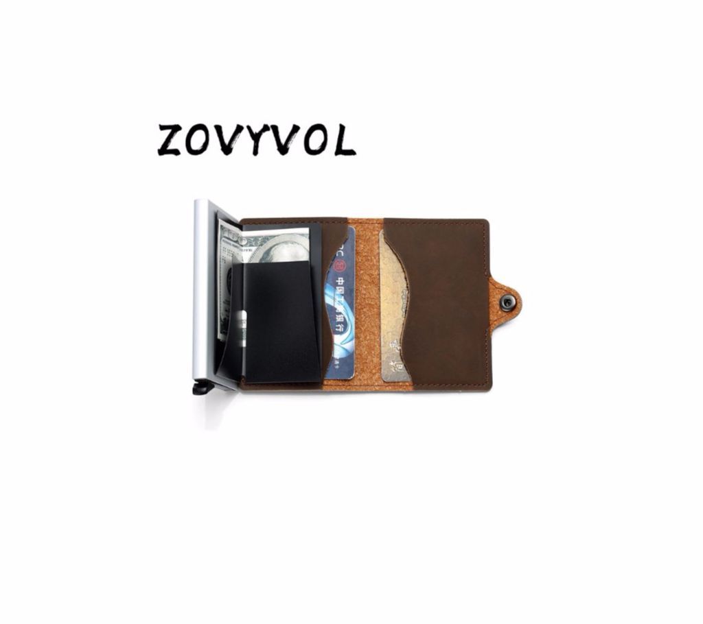 PU Leather ID Card Steel Box Credit  RFID Wallets Card Holder
