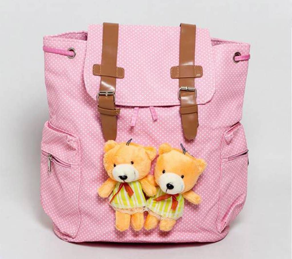 Pink Polka Dot Backpack With Doll