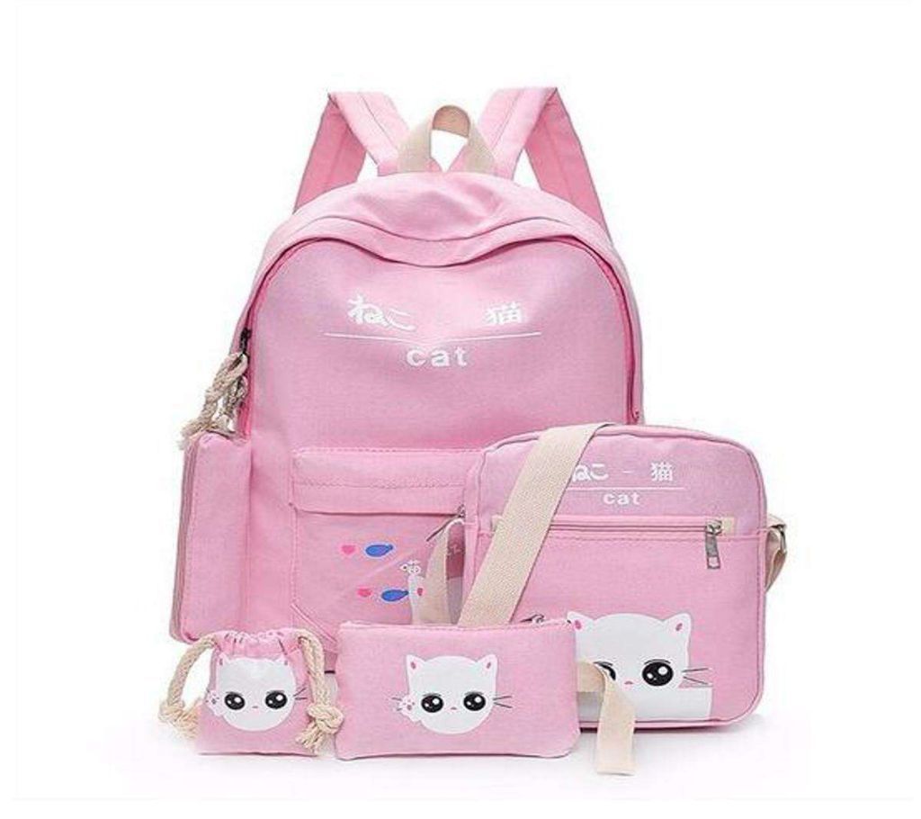 Fashion 5Pcs Women Backpack Girl School Bookbag Shoulder Bag Rucksack Travel Bag 4 Set Kids Canvas Backpack For Student Cute Elephant School Bag Teena