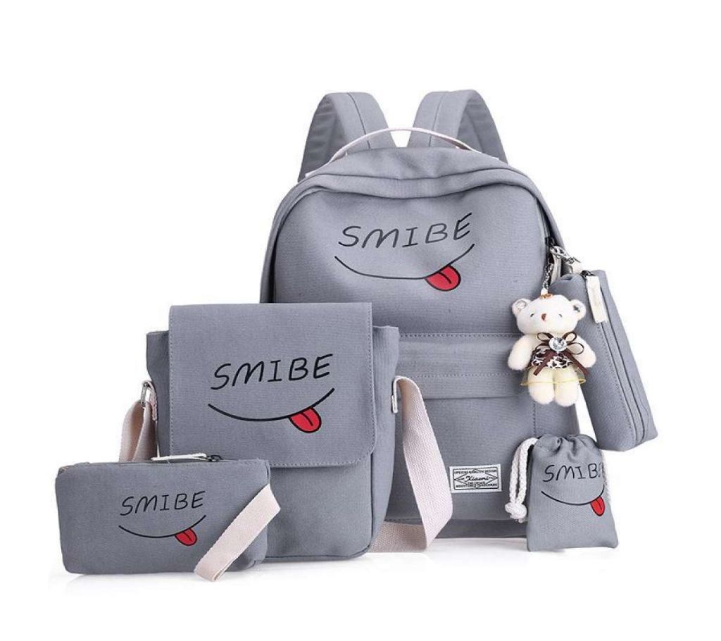 6pcs Large Capacity Canvas Backpack Sets Cute School Bag With Bear For Girls Women
