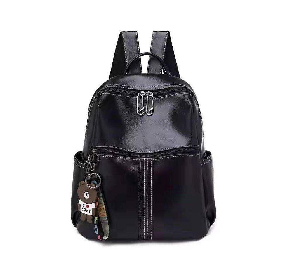 Women PU Leather Backpack with Keychain (1822) Black - GTZ