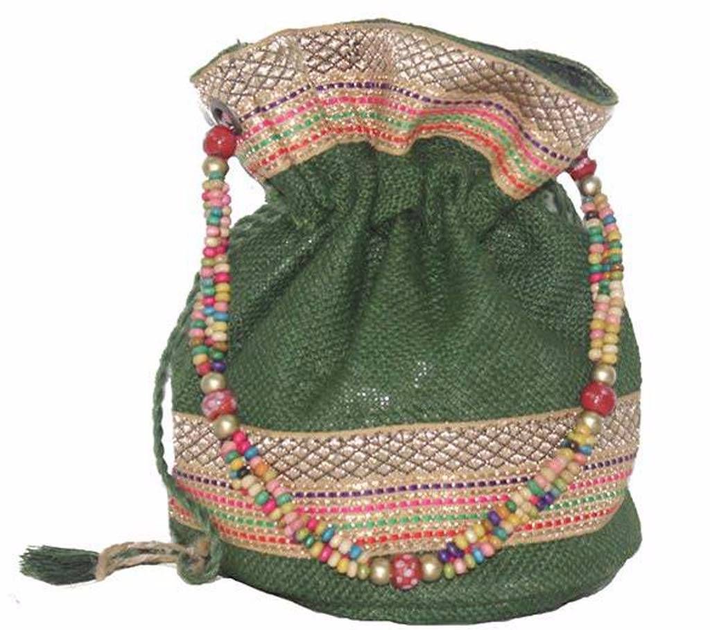 Green Batua Jute Cotton Purse