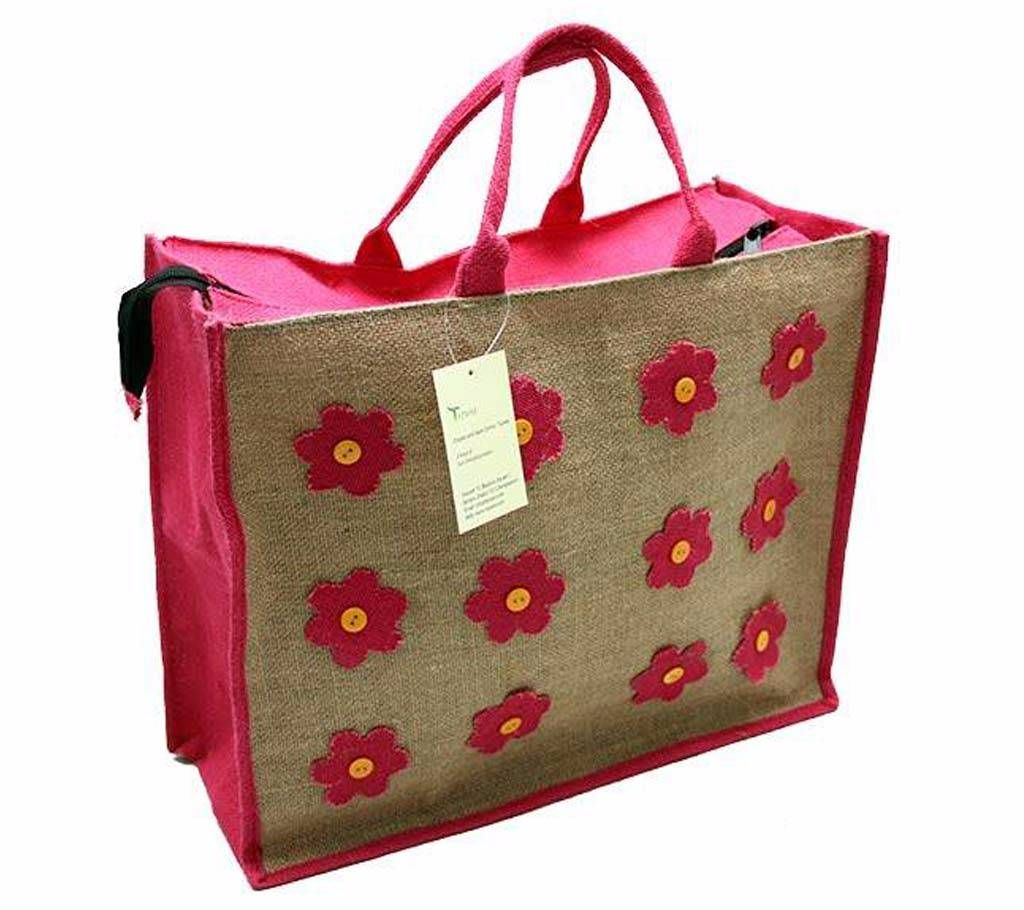 Jute Cotton Pink Shopping Bag