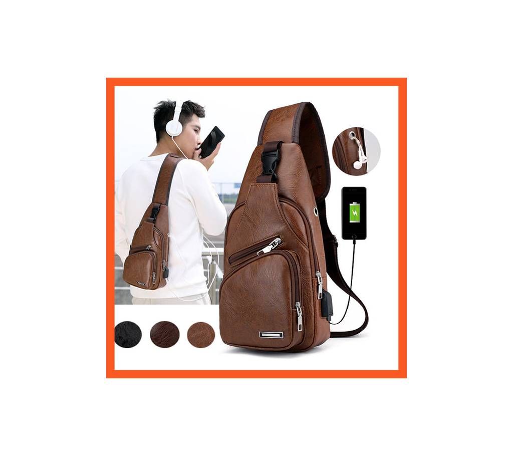 Men's Leather Chest Cycle Sling Pack Satchel Shoulder Bag