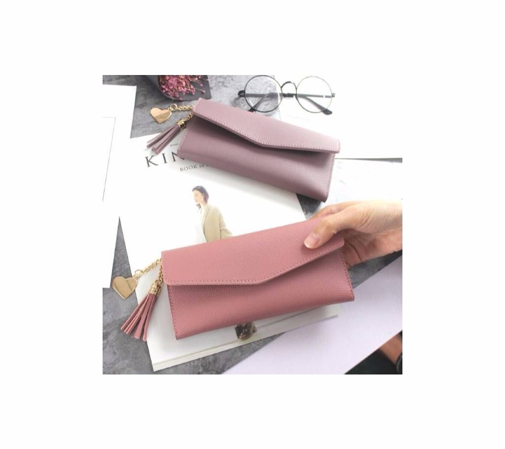 PU Leather Solid Long Stylish Slim Tassel 3 fold  Wallet For Women