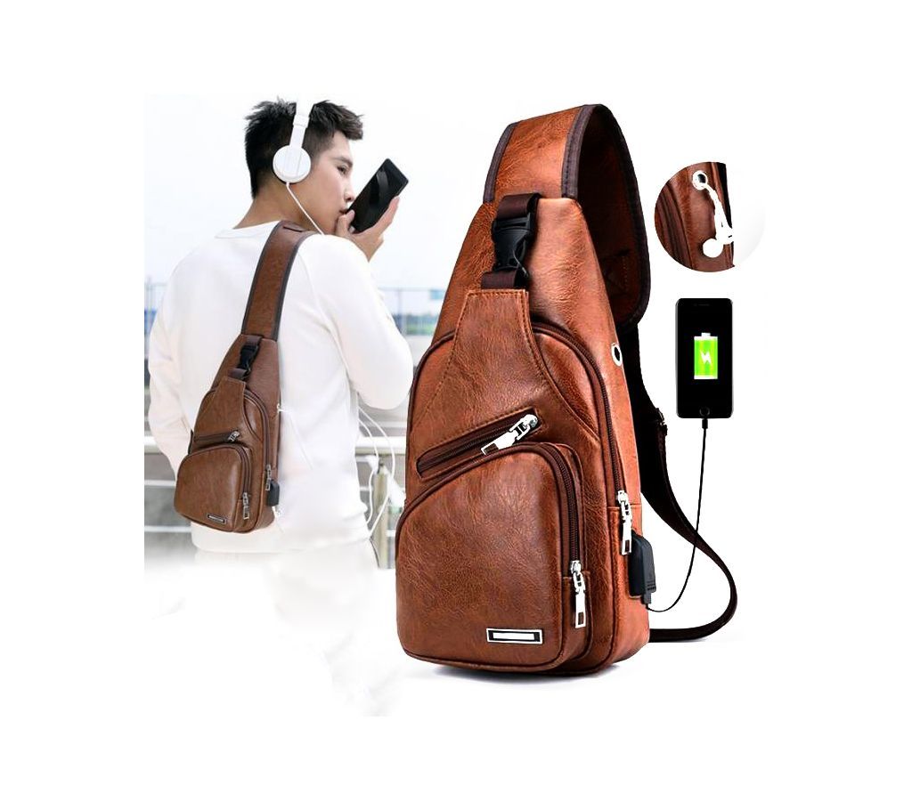 Mens Leather Bag Shoulder Chest Sling