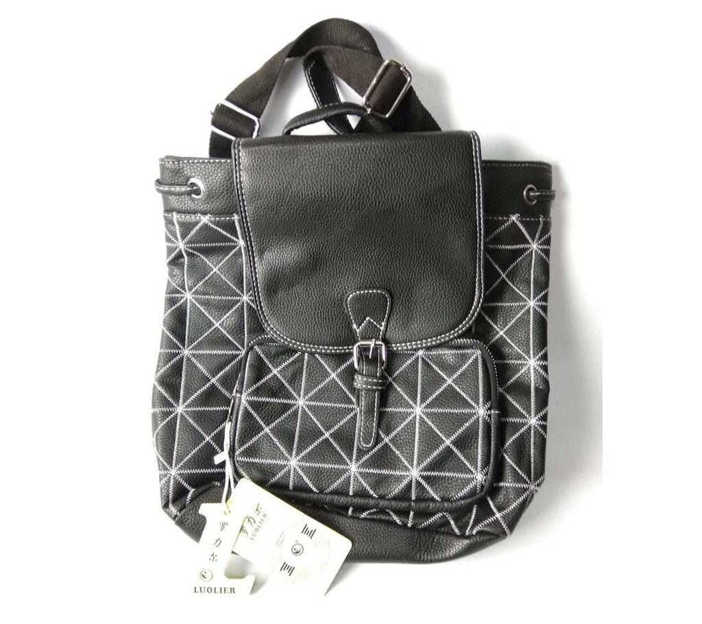 Black Artificial Leather Backpack for Women