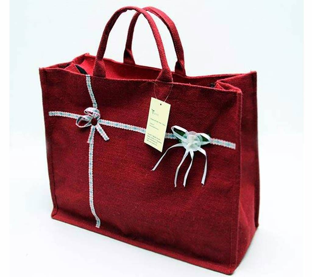 Jute Cotton Red Shopping Bag