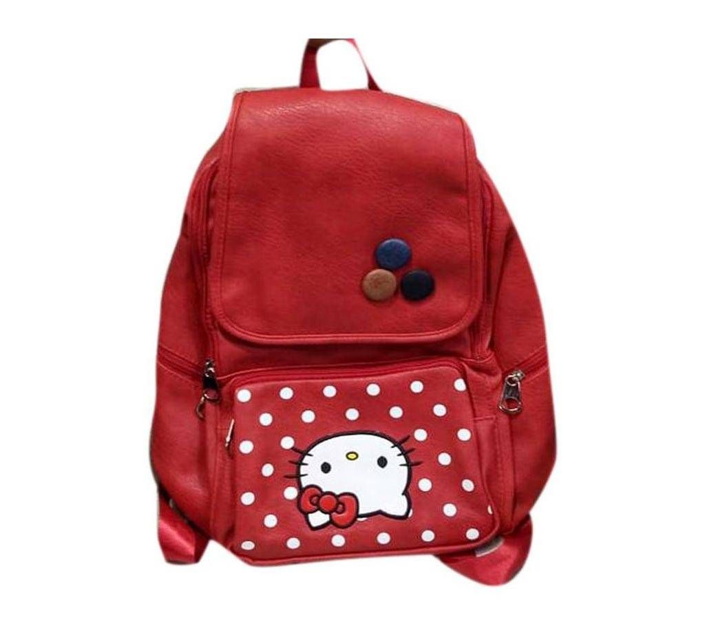 Red color back pack for women