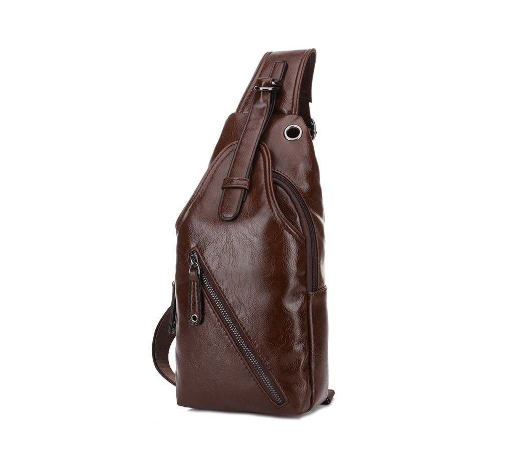 Men Pu Leather slide bag -Chocolate Brown